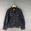 Guess Jeansjacke Herren Medium Schwarz Spellout Stars Trucker Knopf Biker