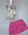 Monster High Shorty Gr. 128 Pyjama Set kurz grau/pink mit großem Aufdruck NEU!