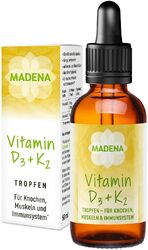 MADENA Vitamin D3 + K2 Tropfen 50 ml hochdosiert für Knochen Muskeln Immunsystem