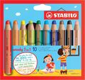 STABILO - woody 3 in 1 Buntstift, Wasserfarbe & Wachsmalkreide - 10er Pack Stift