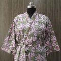 Indian Grau Blumenmuster Hand Block Baumwolle Kimono Bademantel Nachthemd Braut