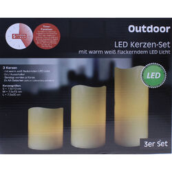 3er Set LED Kerzen mit Timerfunktion Batterie für Außen Outdoor Licht flackernd