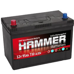 Autobatterie Hammer 12V 95Ah +Links Asia Starterbatterie ersetzt 90 92 100 Ah