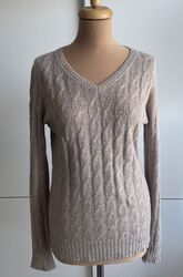 Cashmerissimi Damen Pullover Zopfmuster V-Ausschnitt Gr.M Hellbraun mit Kaschmir