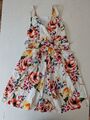 New Look Kleid Gr. 38 UK 12 Baumwolle Blumen weiß bunt Sommer