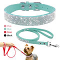 Strass Hundehalsband mit Leine PU Leder Halsband Haustier Katzen Welpenhalsband