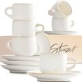 Steinzeit Design Espressotassen Set (6x80ml) | Handgefertigt, mit Untertassen