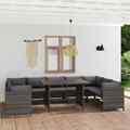 10-tlg. Garten-Lounge-Set mit Kissen Poly Rattan Grau