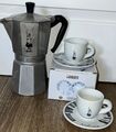 Bialetti Espresso Kaffee Mokka Topf Express Herd-Top italienisches Café & neue Tassen