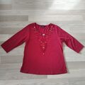 Langarm-Shirt Pullover rot Spitze Glitzer Pailletten Gr. 44  Eyecatcher Topp!!!