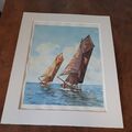 orig. Aquarell Bild Schiff Meer Segelschiff Unikat signiert 