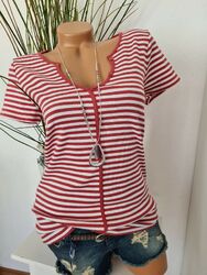 Esprit Shirt Tunika Bluse Oberteil rosa rot weiß gestreift Gr. S bis XL (3 835) 