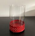 Windlicht Glaszylinder mit rot lackierter Basis aus Blech mit Herzdekor 19,5 cm