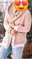 Damen Teddy Jacke mit Kapuze Kontrast Streifen kuschelig flauschig Rosa Gr. L