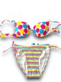 Weißer Bikini Sommerlich Gepunktet Gelb/ Blau/Rosa Gr. 38 - 46 Abnehmbarer Push