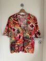 RABE Damen Shirt Gr. 42 Orange Rot Blumenmuster Knopfleiste Viskose Elasthan