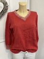 FABIANI Damen Strickpullover Feinstrick V-Ausschnitt 35% Wolle Rot Gr. 48. #133#