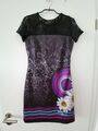 Desigual Kleid Damen Damenkleid Gr. 36 Schwarz Weiß Pink Lila  