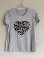 Damen T-Shirt mit Paillettenmotiv grau Gr. S