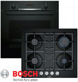 Bosch Gas Herdset Autark Elektro Backofen Schwarz + GAS Glaskeramik Kochfeld Neu