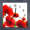 Tulup Glasuhr Wanduhr Küchenuhr Echt-Glas 30x30 cm Mohnblumen rot