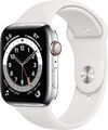 Apple Watch Series 6 [GPS + Cellular, inkl. Sportarmband weiß] 44mm Edelstahlg S