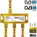 3-Fach Gold Koax verteiler Antennenverteiler Coax Buchse TV Splitter Koaxial HD