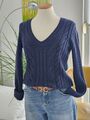 Marc O 'Polo 100% Schurwolle Zopfmuster Pullover Basic Gr. 36-38 Blau