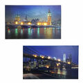 2er-Set LED-Bild, Leinwandbild Leuchtbild Wandbild, Timer Bridges 60x40cm