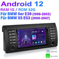 7" Carplay Autoradio 2+32G Android13 Für BMW 5er E39 GPS Navi BT DAB+ WIFI RDS