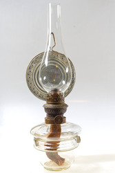 Antike Petroleumlampe, Wandleuchte mit Reflektor, Kosmos-Brenner, 37 cm hoch