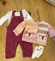 Baby Bekleidungspaket  Mädchen-Latzhose, Body, Strickjacke, Socken 74/80