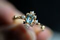 Baguette Blue Topaz Ring with Pearls Versailles Delicate Crystal Silver Jewelry