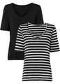 2er-Pack T-Shirt mit V-Ausschnitt Gr 36/38 Schwarz Weiß Damen Kurzarmshirt Neu*