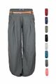 Damen Chino Stoffhose Hüfthose Stretch Hose Gummizug Taschen Gürtel Baggy Pants