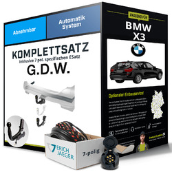 Für BMW X3 Typ F25 Anhängerkupplung abnehmbar +eSatz 7pol 09.2010-02.2014 SetJETZT NEU: Montage zum Festpreis!