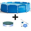 INTEX Metal Frame Swimming Pool Schwimmbecken 305 + Abdeckplane + Reinigungsset