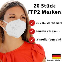 Exeta FFP2 Maske Mundschutz Schutzmaske 5-lagig Atemschutz CE zertifiziert 20x✅Einzelverpackt✅CE 2163✅DE Händler✅Blitzversand