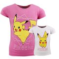 Pokemon Pikachu Kinder T-Shirt Kurzarm Shirt Baumwolle 110 bis 152 Weiß Rosa