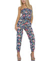 Jumpsuit Bandeau Einteiler Damen Overall Catsuit lang Blumen Muster, Blau