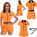 TiaoBug Sträfling Kostüm Damen Gefängnis Bodysuit Overall Orange Häftling Kostüm