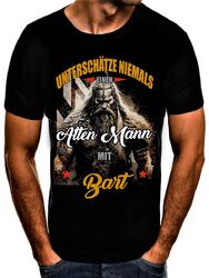 Unterschätze niemals einen alten Mann mit Bart Valhalla Odin Viking T-Shirt