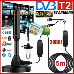 DVB-T2 Antenne FULL HD TV terrestrisch Aktiv DAB Zimmerantenne 30dbi + 5M Kabel