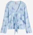 Shirt Gr. 44/46 Blau Bedruckt Damen Langarmshirt Bluse Tunika Oberteil Neu*