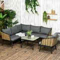 Outsunny Gartenmöbel-Set, 5 tlg. Rattan Sitzgruppe mit Kissen Balkonmöbel Sand