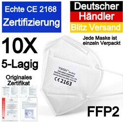 10 x FFP2 Atemschutzmaske 5 Lagig Mundschutz CE zertifiziert Maske 10 Masken