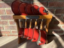 Le Creuset Saucepan Set & Stand Red Cast Iron 22,20,18,16,14 Vintage