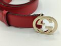 GUCCI - Ceinture en cuir rouge et boucle or - Taille 85 / 34 - Très bon état