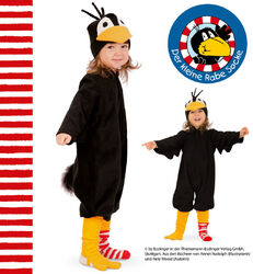 Kinderkostüm Rabe Socke Overall in schwarz mit Mütze und Ringelstrumpf 12217113F
