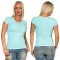 Damen T-Shirt lang Longshirt Basic Stretch V-Ausschnitt Rundhals Slim eng sexy